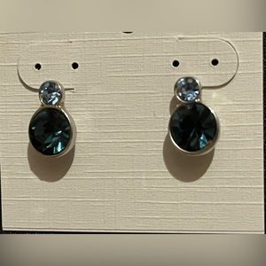 Silver Tone Simulated Crystal Button Stud Earrings